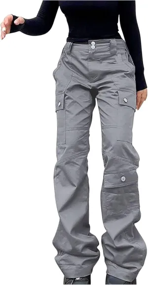SMIDOW High Waist Stretch Cargo Pants for Women Relax Fit Straight Leg Pants Casual Combat Military Trousers Streetwear
