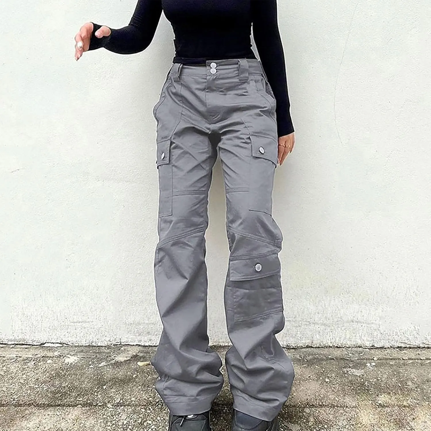 SMIDOW High Waist Stretch Cargo Pants for Women Relax Fit Straight Leg Pants Casual Combat Military Trousers Streetwear