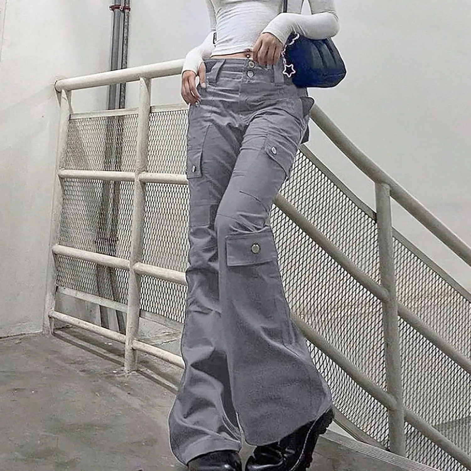 SMIDOW High Waist Stretch Cargo Pants for Women Relax Fit Straight Leg Pants Casual Combat Military Trousers Streetwear
