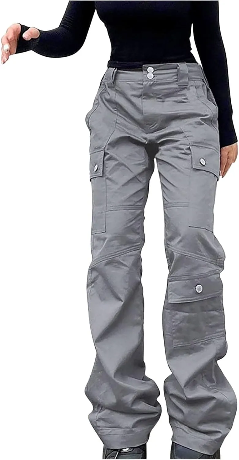 SMIDOW High Waist Stretch Cargo Pants for Women Relax Fit Straight Leg Pants Casual Combat Military Trousers Streetwear