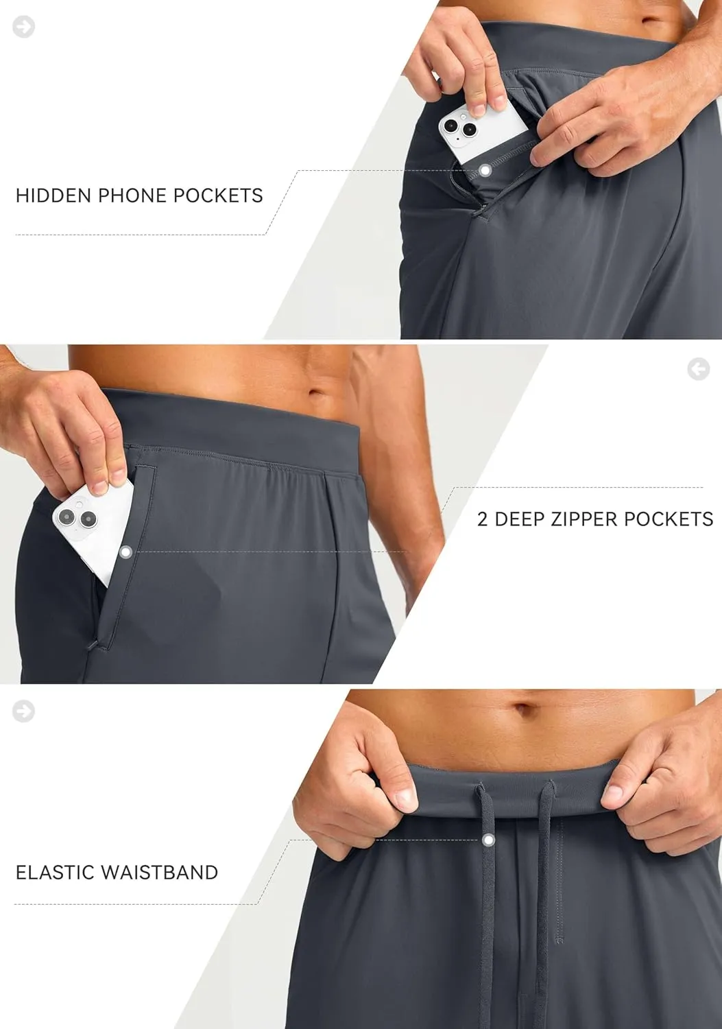 Soothfeel Men's Joggers with Zipper Pockets Golf Joggers Lightweight Sweatpants Athletic Workout Pants for Men Track