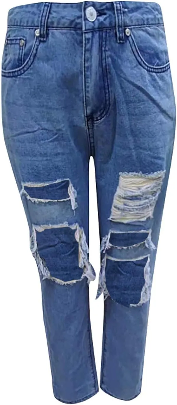 Straight Leg Jeans for Women Trendy Distressed Wide Leg Jeans Baggy Boyfriend Denim Pants Y2k Sexy Ripped Jeans
