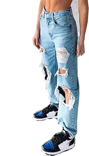 Straight Leg Jeans for Women Trendy Distressed Wide Leg Jeans Baggy Boyfriend Denim Pants Y2k Sexy Ripped Jeans