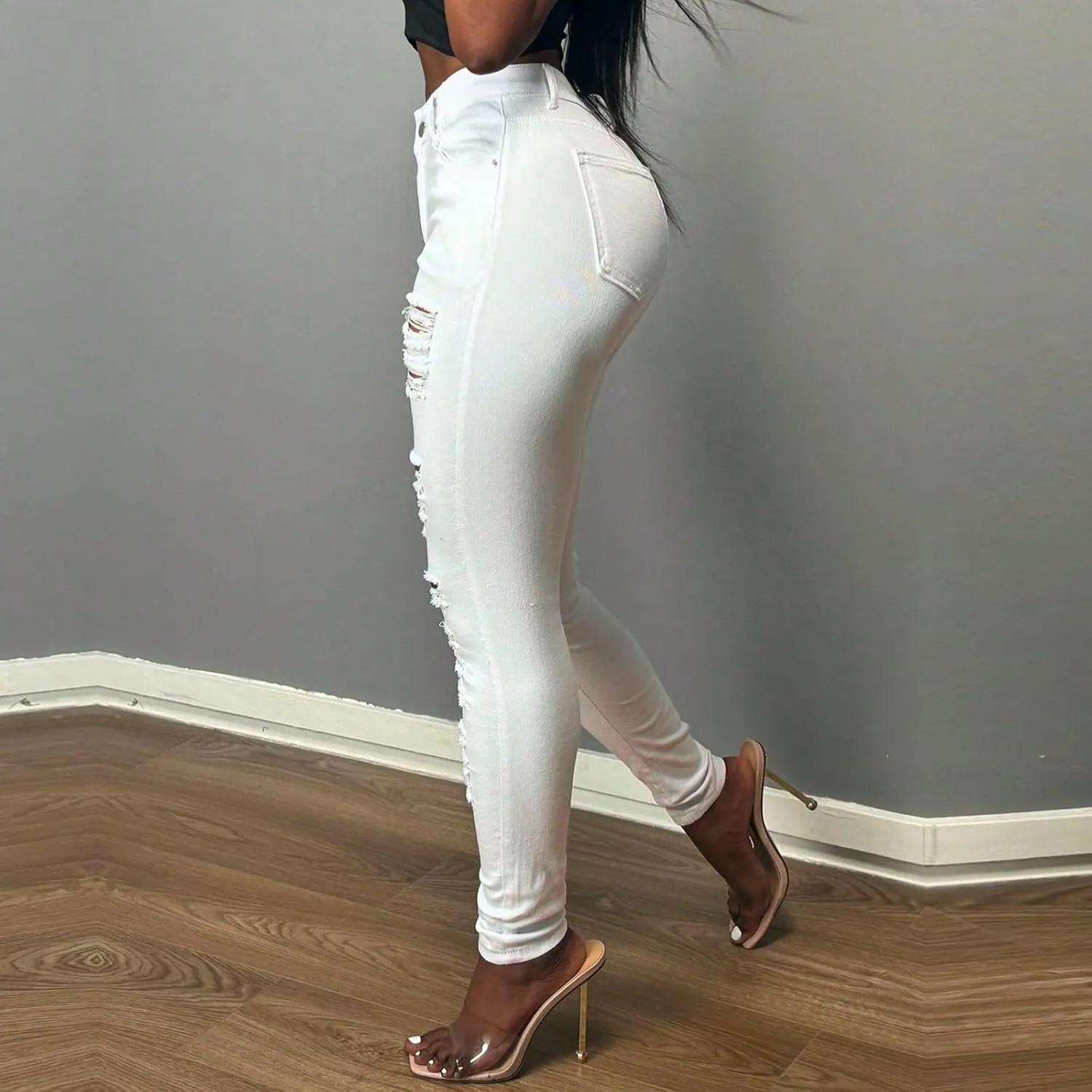 Stretch Jeans for Women Skinny High Waisted Ripped Jeans Casual Distressed Colombian Jean with Pockets Pencil Jean