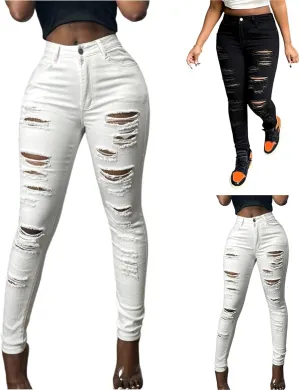 Stretch Jeans for Women Skinny High Waisted Ripped Jeans Casual Distressed Colombian Jean with Pockets Pencil Jean