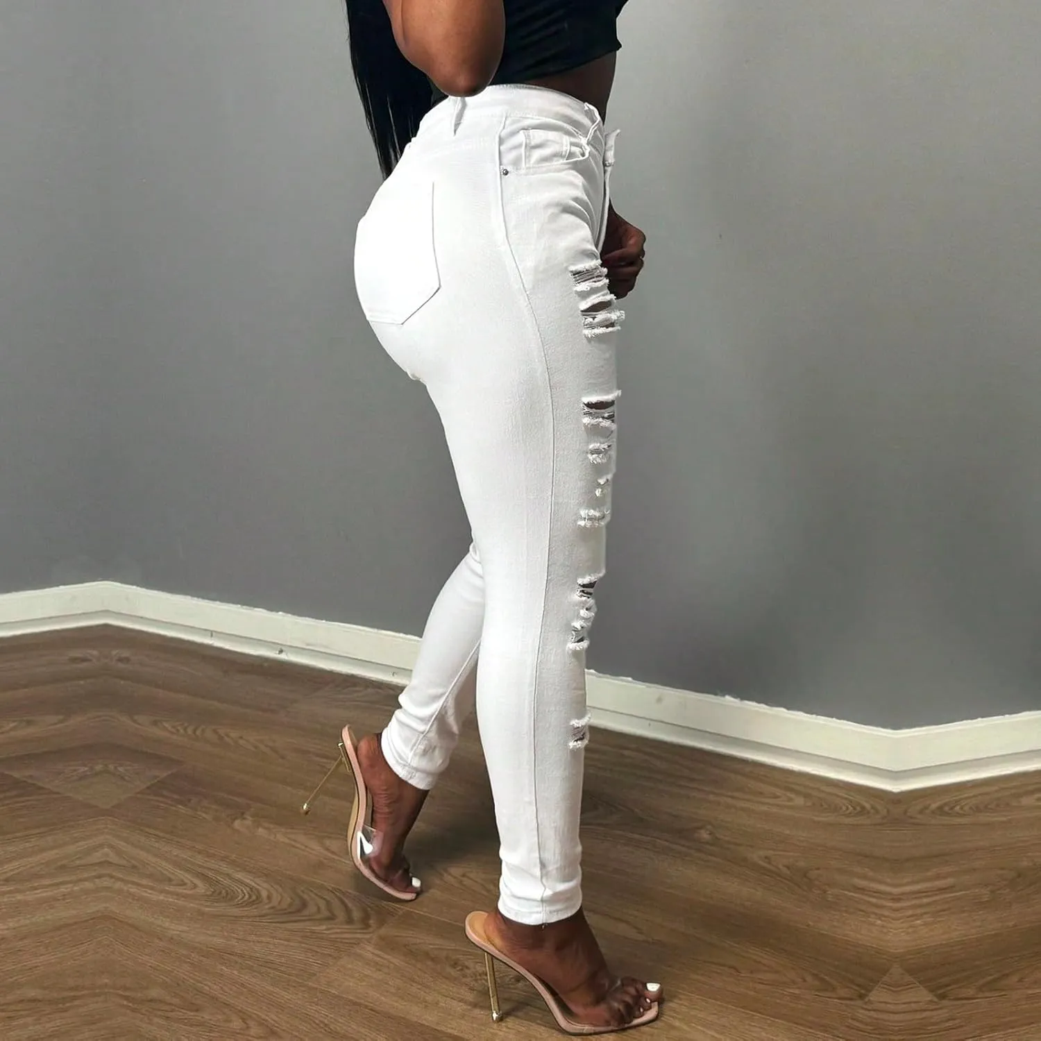 Stretch Jeans for Women Skinny High Waisted Ripped Jeans Casual Distressed Colombian Jean with Pockets Pencil Jean