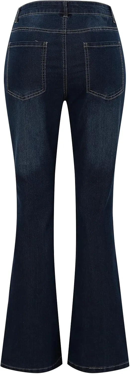 Sunward Bell Bottom Jeans for Women High Waisted Stretch Ripped Jeans Distressed Flare Jeans Y2k Denim Trousers Baggy Jeans
