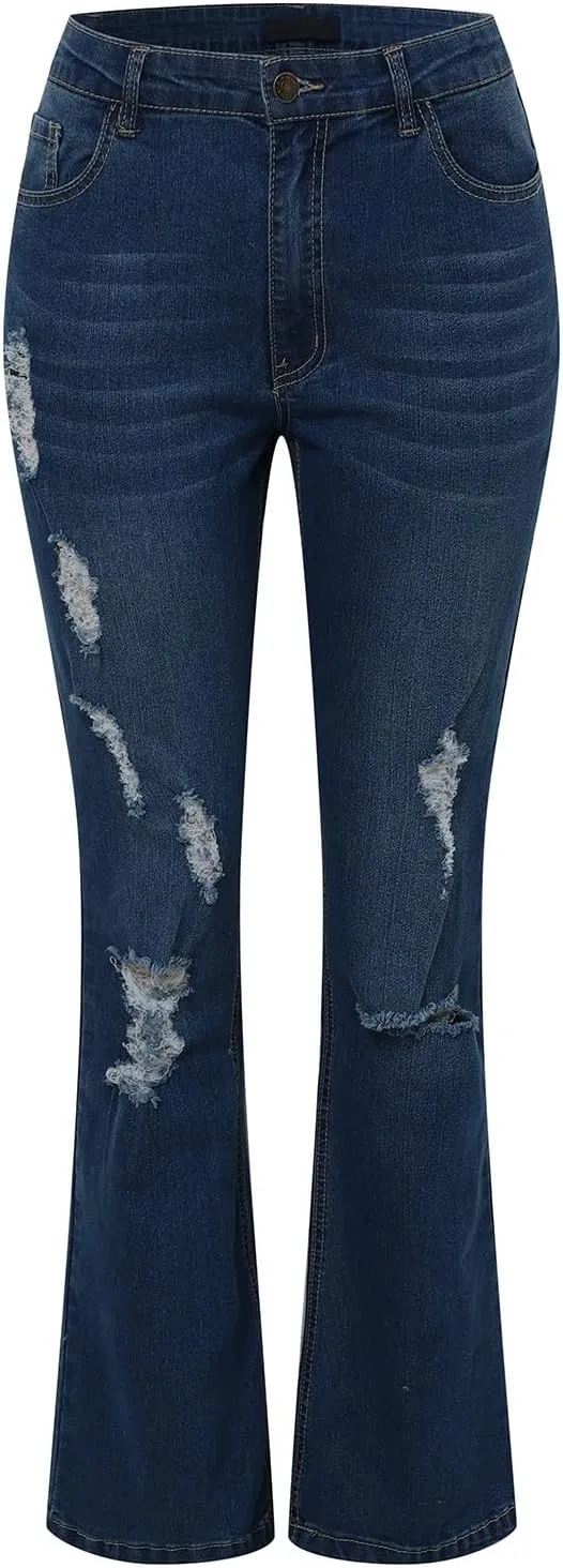 Sunward Bell Bottom Jeans for Women High Waisted Stretch Ripped Jeans Distressed Flare Jeans Y2k Denim Trousers Baggy Jeans