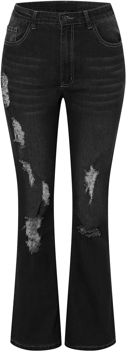 Sunward Bell Bottom Jeans for Women High Waisted Stretch Ripped Jeans Distressed Flare Jeans Y2k Denim Trousers Baggy Jeans