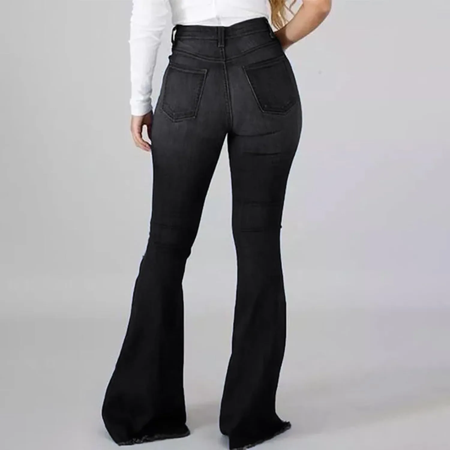 Sunward Bell Bottom Jeans for Women High Waisted Stretch Ripped Jeans Distressed Flare Jeans Y2k Denim Trousers Baggy Jeans