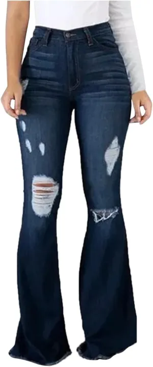 Sunward Bell Bottom Jeans for Women High Waisted Stretch Ripped Jeans Distressed Flare Jeans Y2k Denim Trousers Baggy Jeans