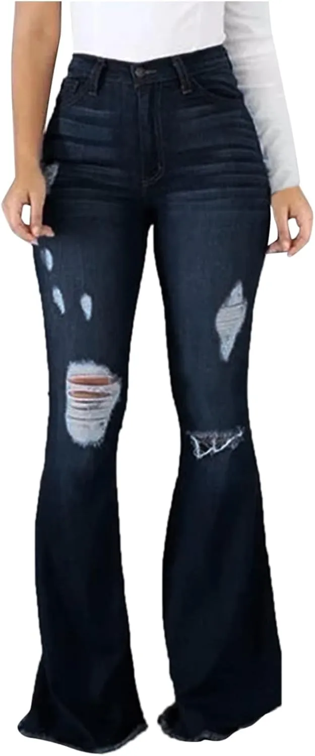 Sunward Bell Bottom Jeans for Women High Waisted Stretch Ripped Jeans Distressed Flare Jeans Y2k Denim Trousers Baggy Jeans