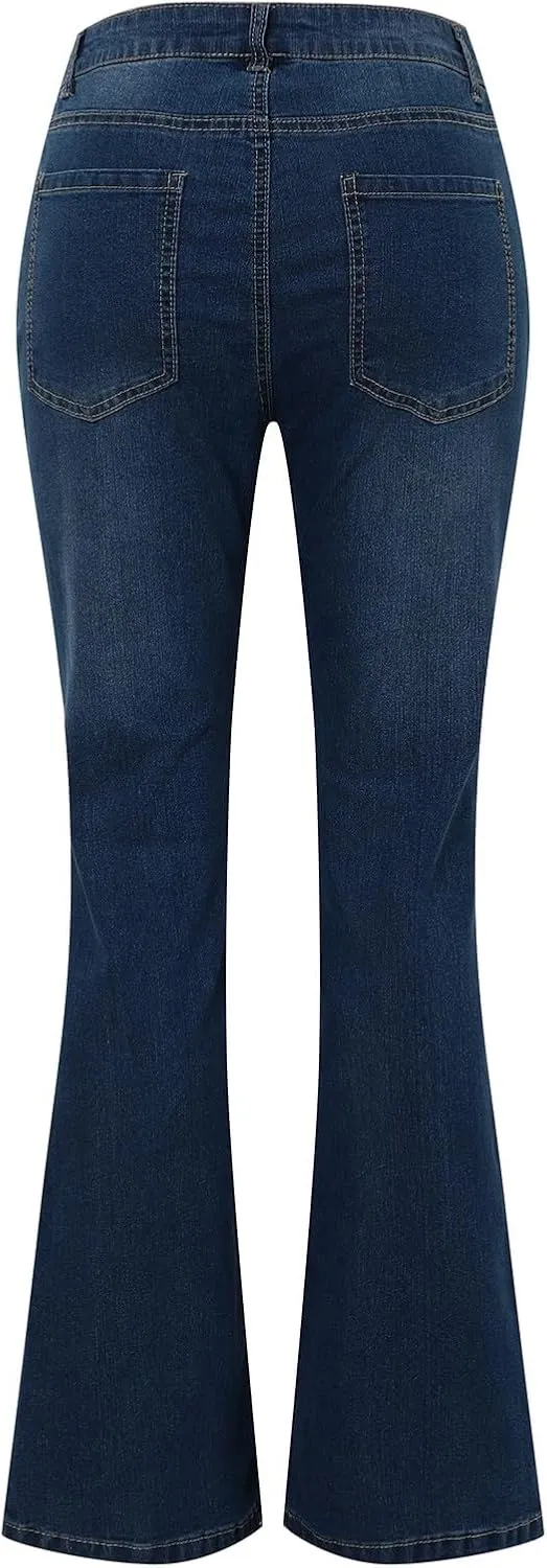 Sunward Bell Bottom Jeans for Women High Waisted Stretch Ripped Jeans Distressed Flare Jeans Y2k Denim Trousers Baggy Jeans