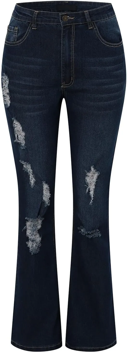 Sunward Bell Bottom Jeans for Women High Waisted Stretch Ripped Jeans Distressed Flare Jeans Y2k Denim Trousers Baggy Jeans