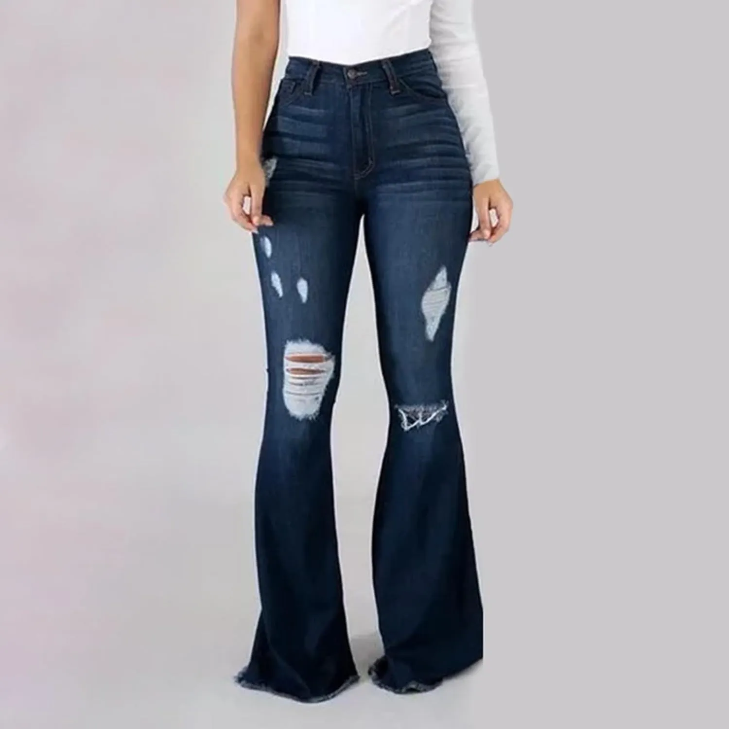 Sunward Bell Bottom Jeans for Women High Waisted Stretch Ripped Jeans Distressed Flare Jeans Y2k Denim Trousers Baggy Jeans