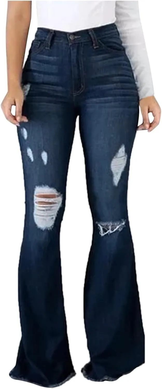 Sunward Bell Bottom Jeans for Women High Waisted Stretch Ripped Jeans Distressed Flare Jeans Y2k Denim Trousers Baggy Jeans