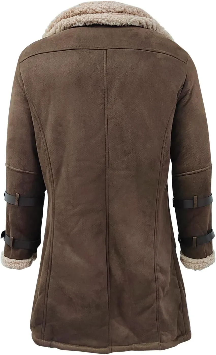SUWBMHWE Faux Leather Jacket for Men Suede Faux Fur Jackets Outwear Coat Winter Casual Lapel Sherpa-Lined Leather Overcoat