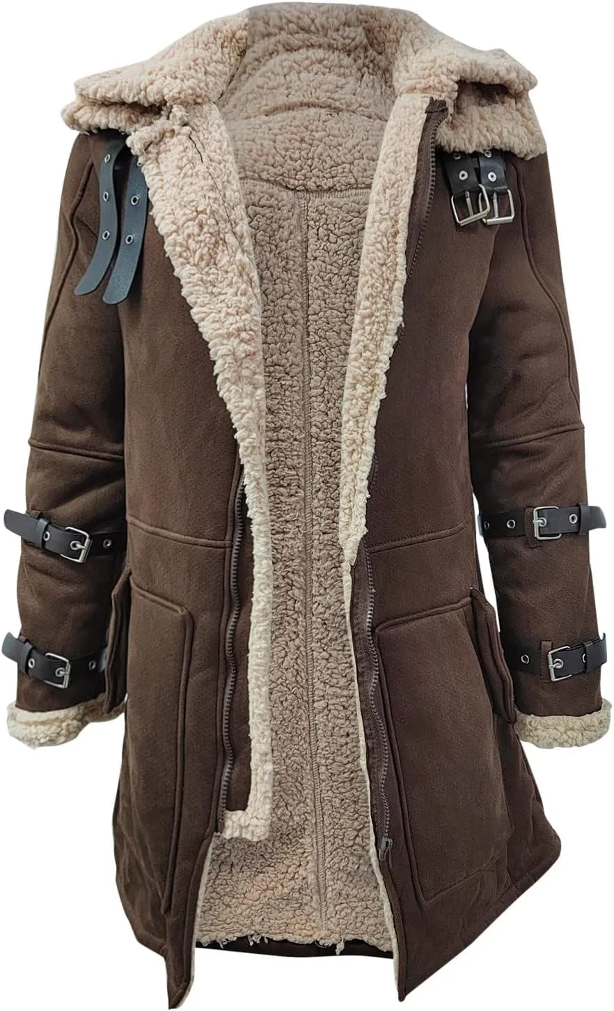 SUWBMHWE Faux Leather Jacket for Men Suede Faux Fur Jackets Outwear Coat Winter Casual Lapel Sherpa-Lined Leather Overcoat