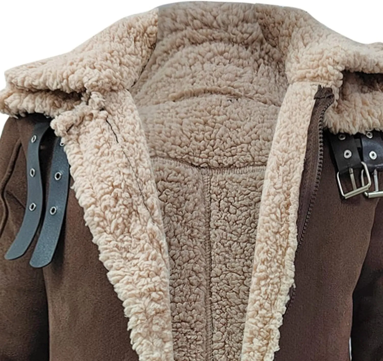 SUWBMHWE Faux Leather Jacket for Men Suede Faux Fur Jackets Outwear Coat Winter Casual Lapel Sherpa-Lined Leather Overcoat
