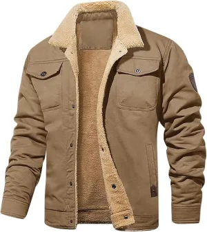 SUWBMHWE Polar Fleece Sherpa Lined Jacket for Men Warm Full Zip Up Thick Jacket Soft Outwear Winter Coat with Zipper Pocket