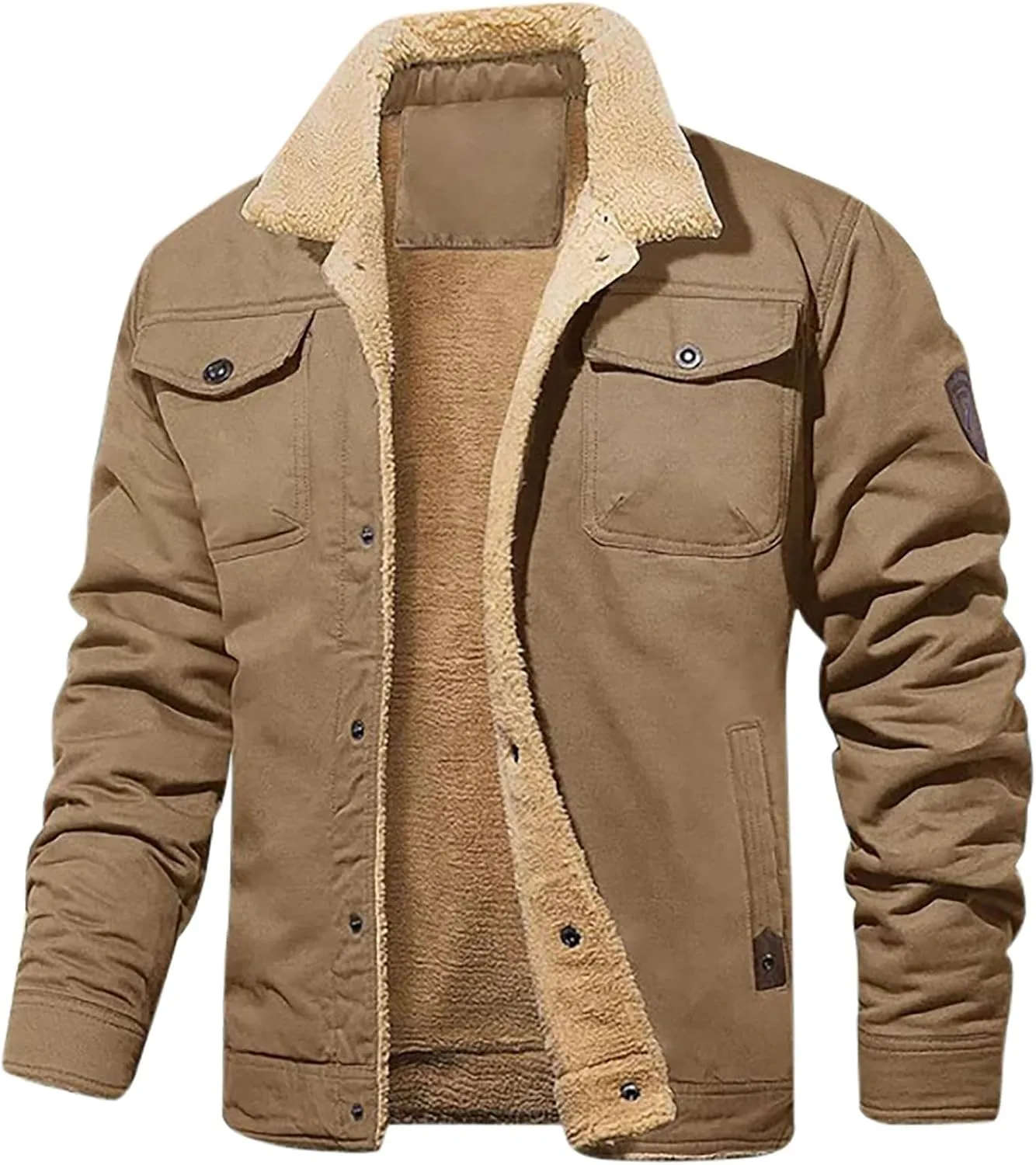 SUWBMHWE Polar Fleece Sherpa Lined Jacket for Men Warm Full Zip Up Thick Jacket Soft Outwear Winter Coat with Zipper Pocket