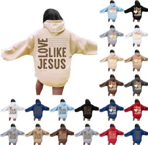 Sweatshirts For Teen Girl Love Like Jesus Long Sleeve Hoodie Graphic Print Drawstring Oversized Hoodie Sweatshirt