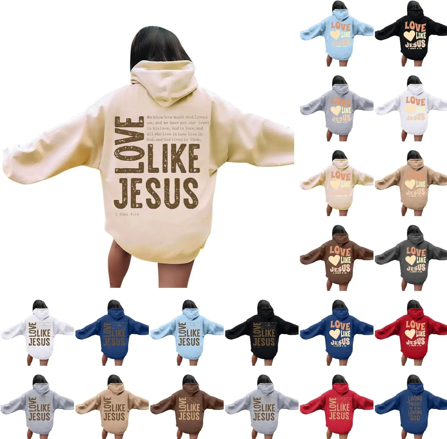 Sweatshirts For Teen Girl Love Like Jesus Long Sleeve Hoodie Graphic Print Drawstring Oversized Hoodie Sweatshirt