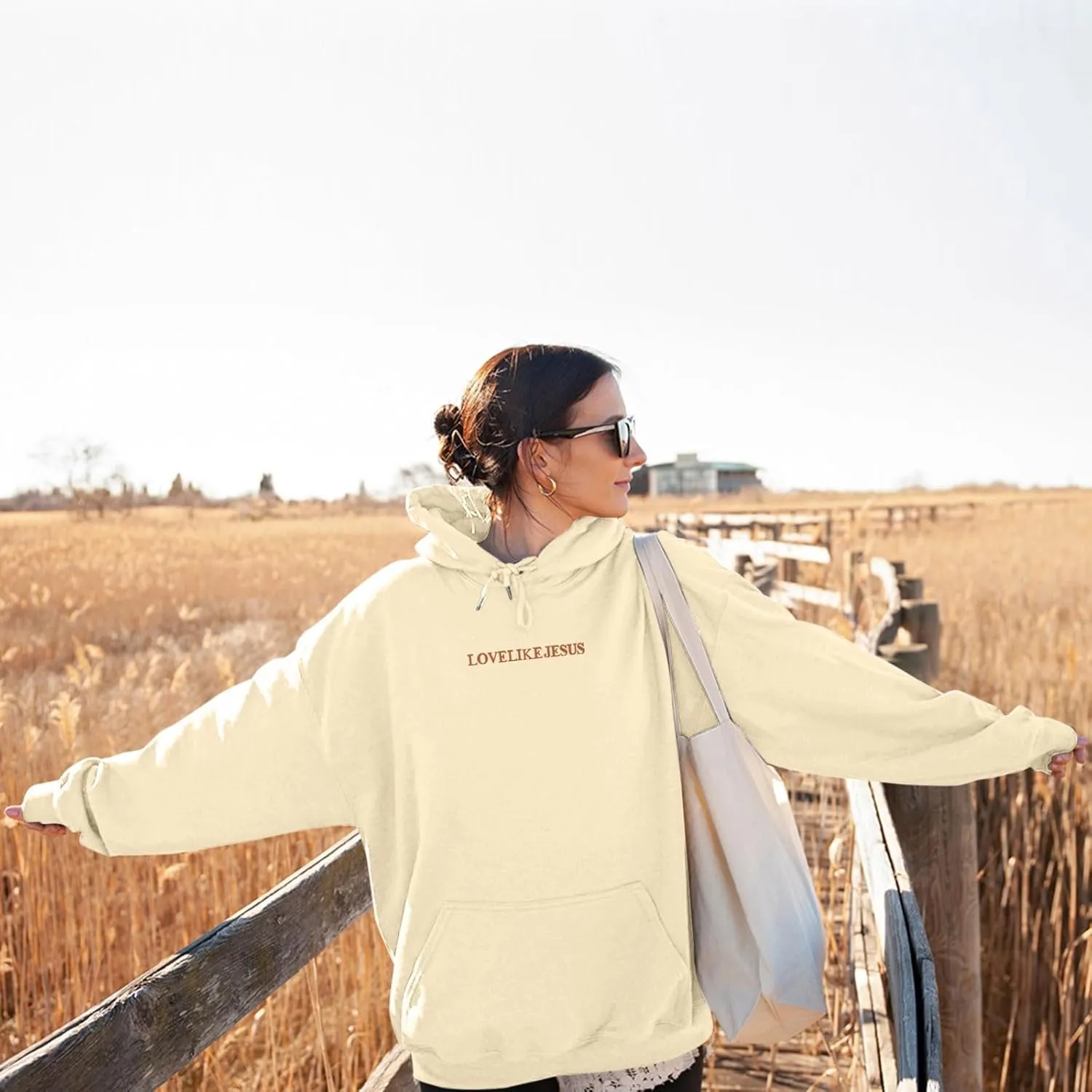 Sweatshirts For Teen Girl Love Like Jesus Long Sleeve Hoodie Graphic Print Drawstring Oversized Hoodie Sweatshirt