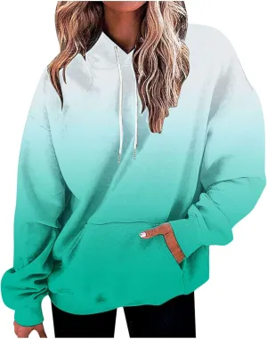 Sweatshirts for Women Trendy Gradient Hoodies Casual Drawstring Hoodie Teen Girl Oversized Sweatshirts with Pockets