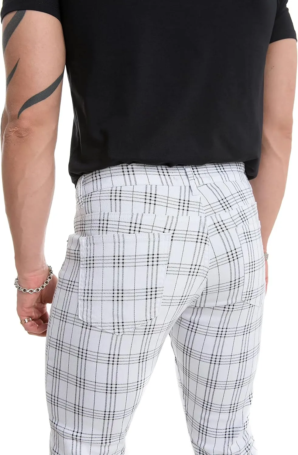 TEGIAS Men's Slim-Fit Stretch Plaid Jean Classic Comfort Regular Fit