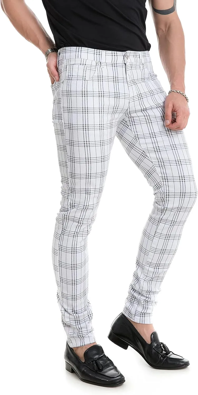 TEGIAS Men's Slim-Fit Stretch Plaid Jean Classic Comfort Regular Fit