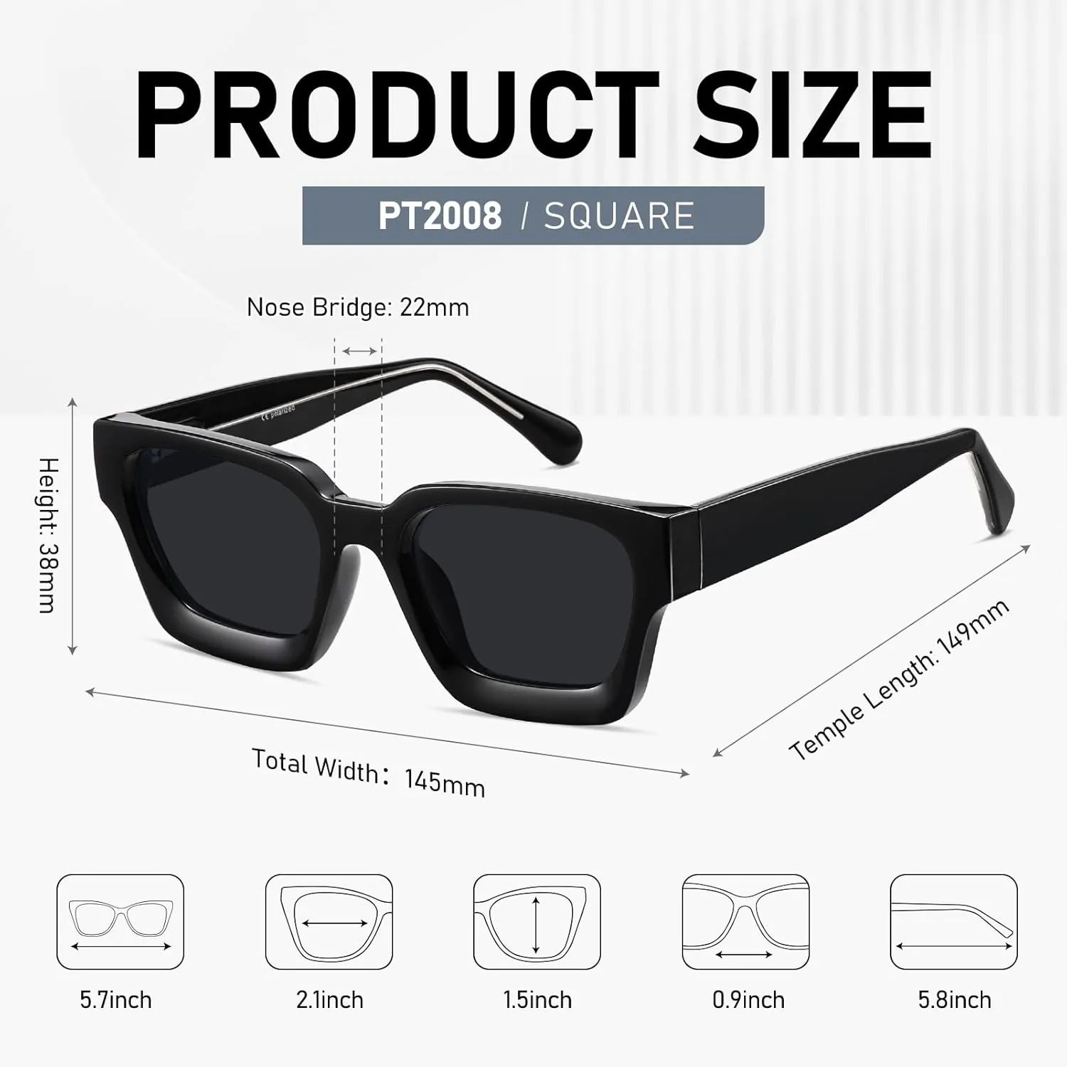 Thick Square Sunglasses for Men Women Retro Chunky Rectangle Sun Glasses UV Protection Designer Shades Style PT2008