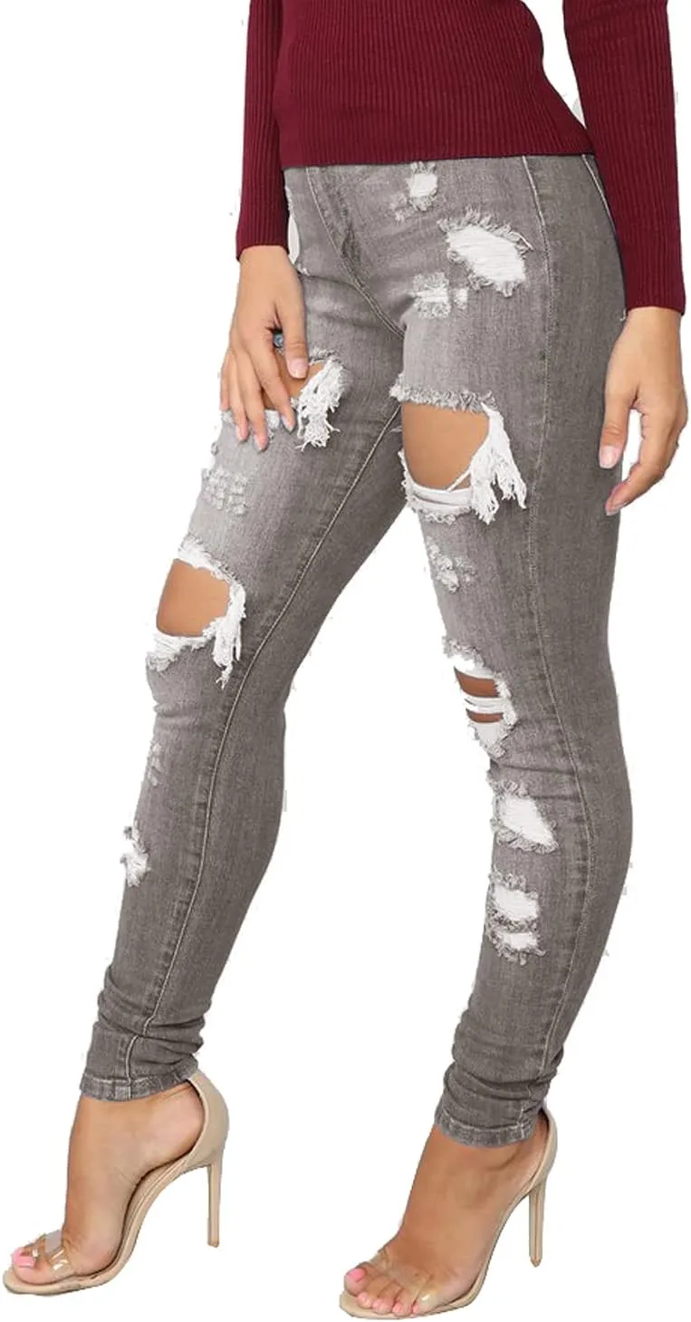 Tulucky Women's Boyfriend Jeans Distressed Slim Fit Ripped Denim Pants Comfy Stretch Skinny Jeans