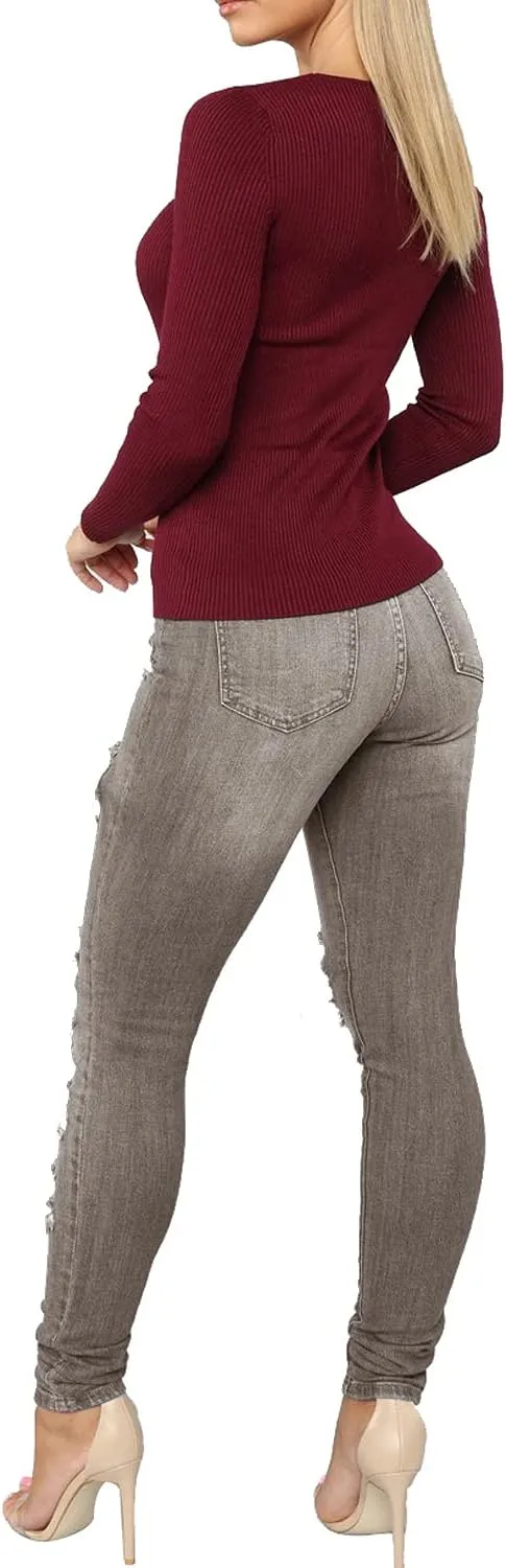 Tulucky Women's Boyfriend Jeans Distressed Slim Fit Ripped Denim Pants Comfy Stretch Skinny Jeans