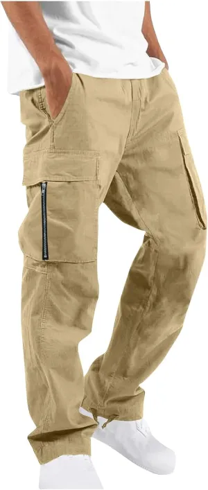 Uillui Cargo Pants for Men Tactical Hiking Pants Relax Fit Baggy Workout Track Pants Fall Multi-Pocket Straight Leg Trousers