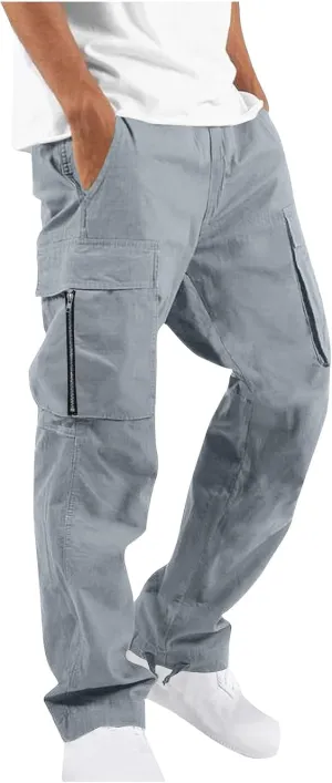 Uillui Cargo Pants for Men Tactical Hiking Pants Relax Fit Baggy Workout Track Pants Fall Multi-Pocket Straight Leg Trousers