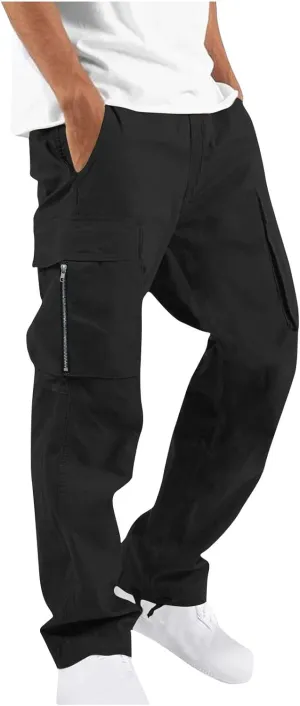 Uillui Cargo Pants for Men Tactical Hiking Pants Relax Fit Baggy Workout Track Pants Fall Multi-Pocket Straight Leg Trousers