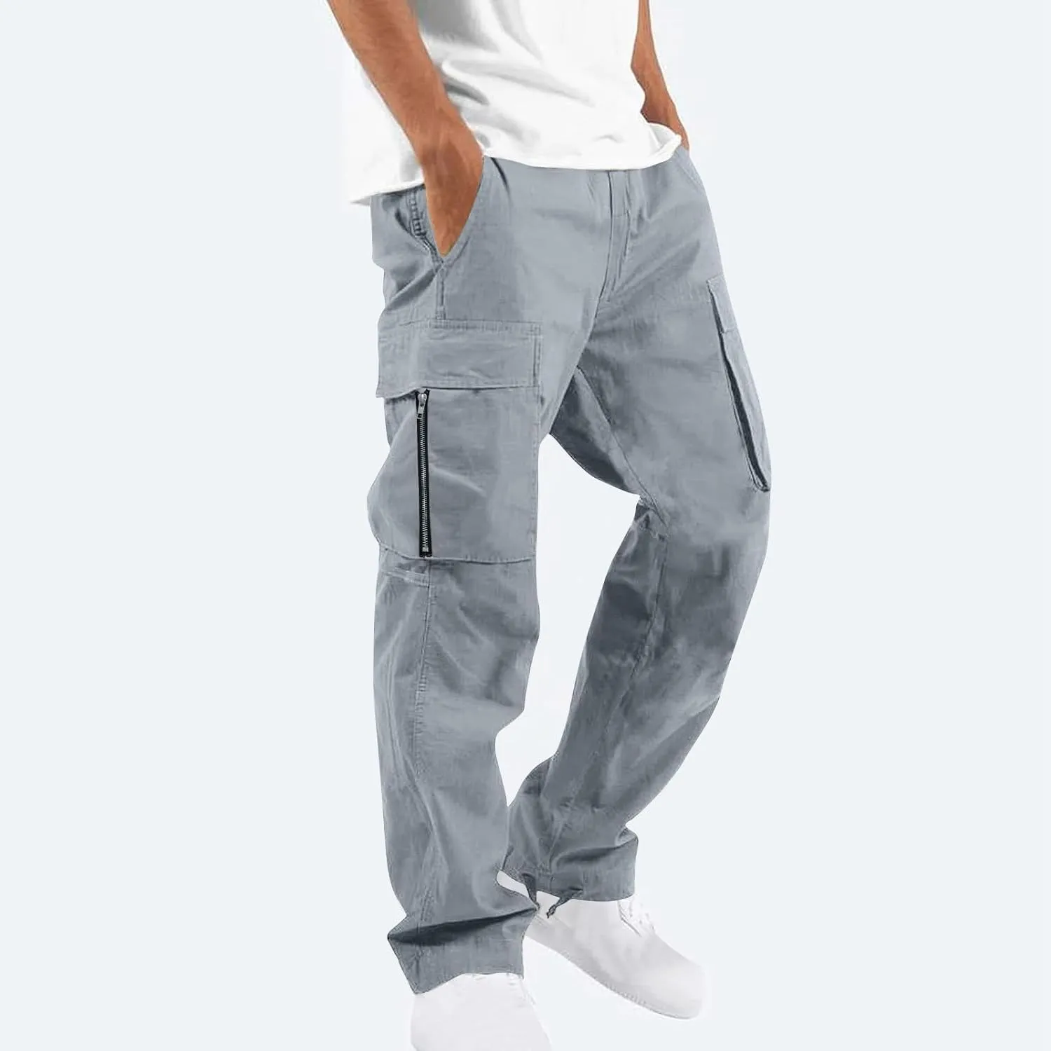 Uillui Cargo Pants for Men Tactical Hiking Pants Relax Fit Baggy Workout Track Pants Fall Multi-Pocket Straight Leg Trousers
