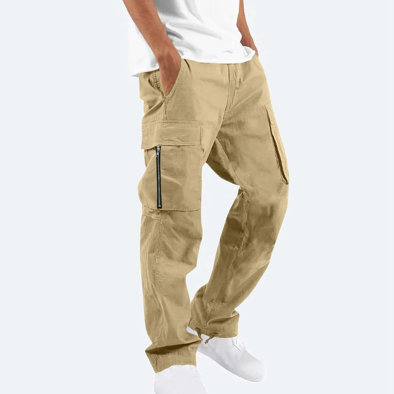 Uillui Cargo Pants for Men Tactical Hiking Pants Relax Fit Baggy Workout Track Pants Fall Multi-Pocket Straight Leg Trousers
