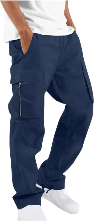 Uillui Cargo Pants for Men Tactical Hiking Pants Relax Fit Baggy Workout Track Pants Fall Multi-Pocket Straight Leg Trousers