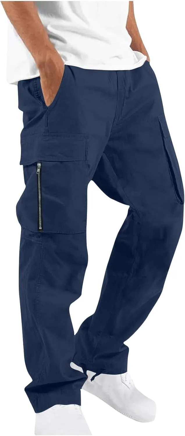 Uillui Cargo Pants for Men Tactical Hiking Pants Relax Fit Baggy Workout Track Pants Fall Multi-Pocket Straight Leg Trousers