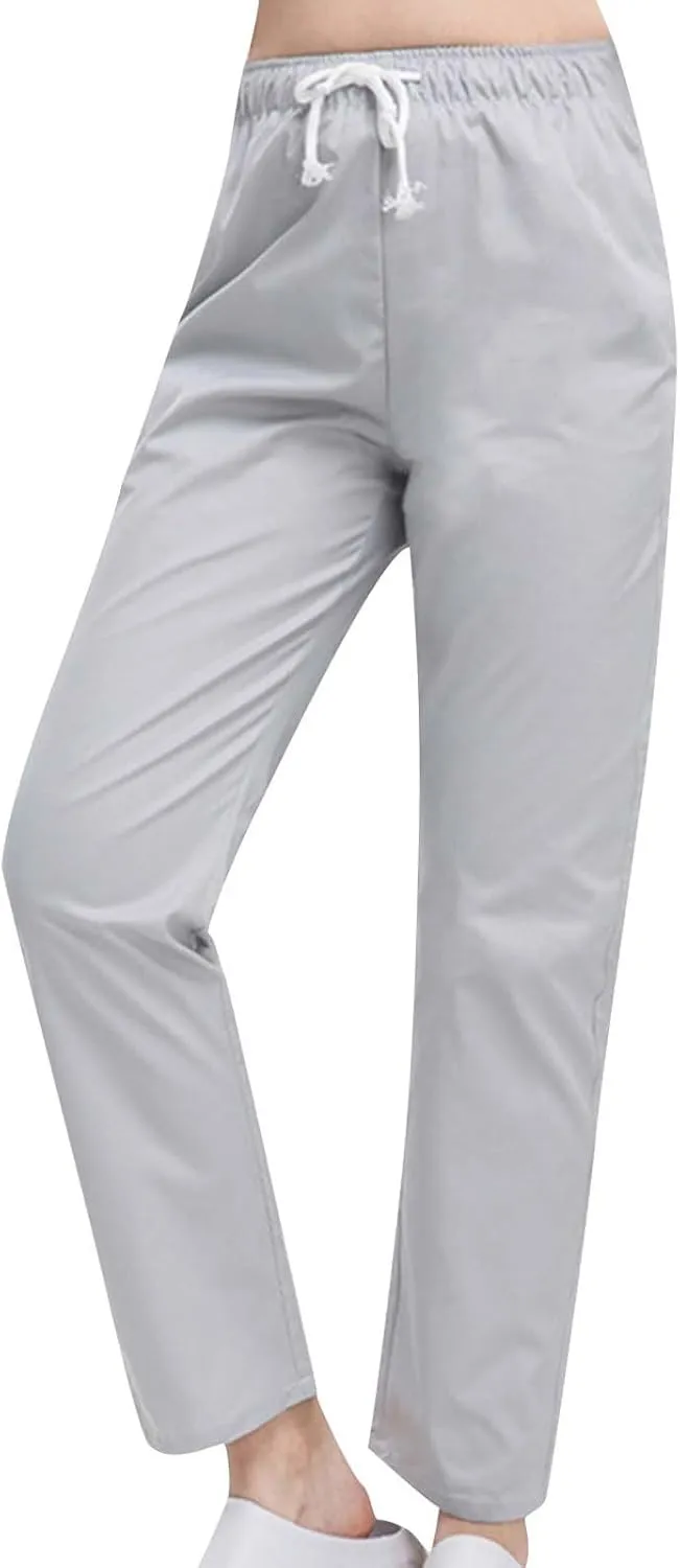 Uillui Long Pants for Women Relax Fit Straight Leg Trousers Drawstring Waist Lounge Pants Lightweight Solid Color Work Pants