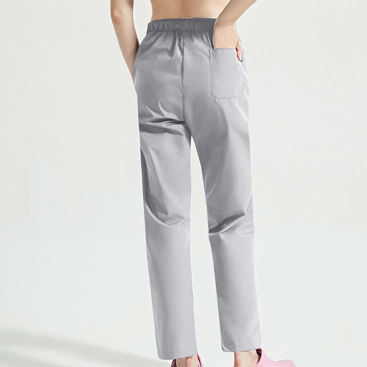 Uillui Long Pants for Women Relax Fit Straight Leg Trousers Drawstring Waist Lounge Pants Lightweight Solid Color Work Pants