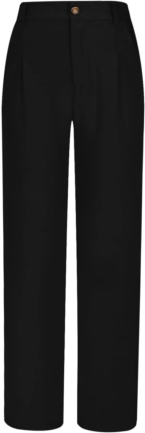 Uillui Suit Pants for Women Formal Business Casual Dress Pants Relax Fit Straight Leg Trousers High Waist Button Work Slacks