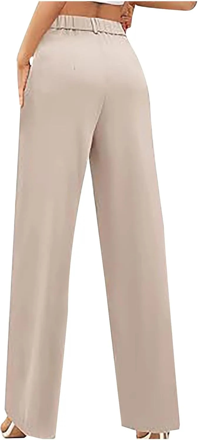 Uillui Suit Pants for Women Formal Business Casual Dress Pants Relax Fit Straight Leg Trousers High Waist Button Work Slacks
