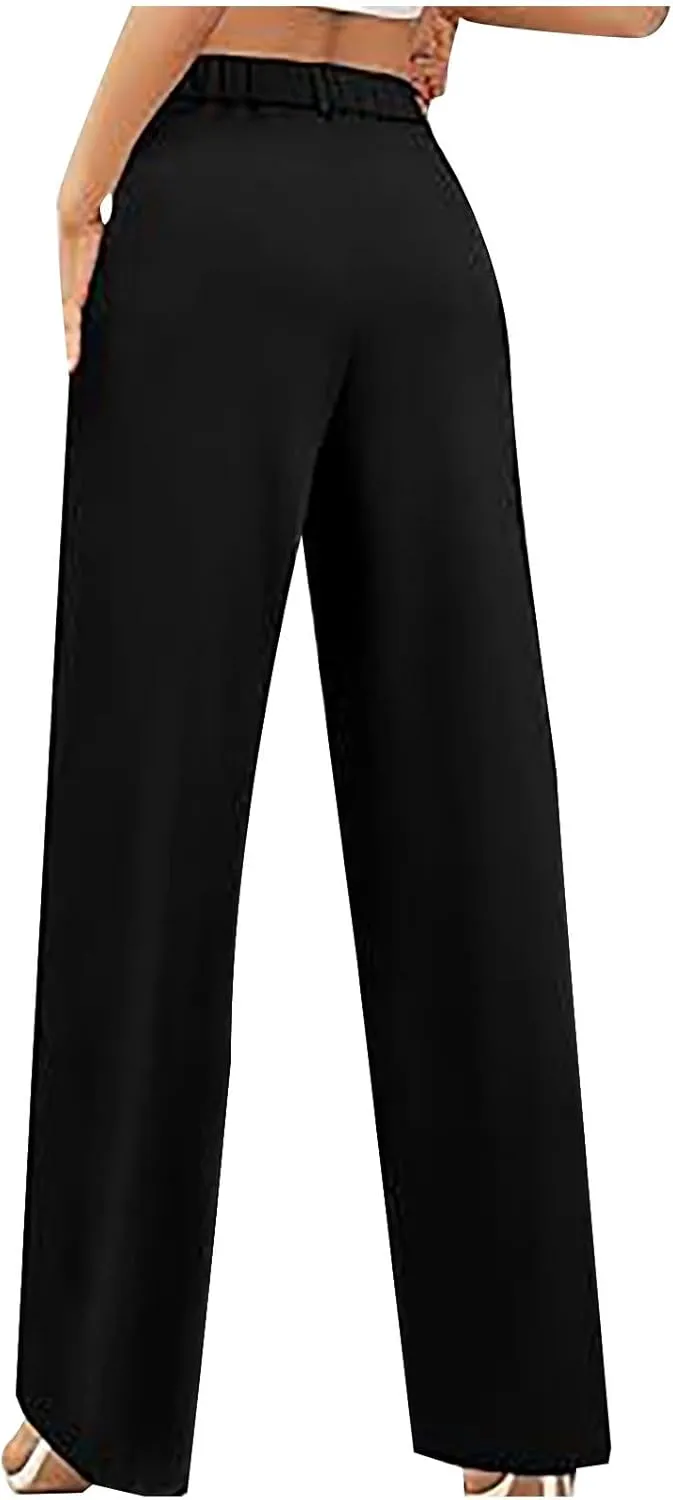 Uillui Suit Pants for Women Formal Business Casual Dress Pants Relax Fit Straight Leg Trousers High Waist Button Work Slacks