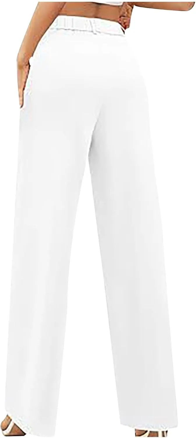 Uillui Suit Pants for Women Formal Business Casual Dress Pants Relax Fit Straight Leg Trousers High Waist Button Work Slacks