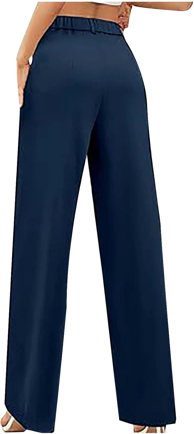 Uillui Suit Pants for Women Formal Business Casual Dress Pants Relax Fit Straight Leg Trousers High Waist Button Work Slacks