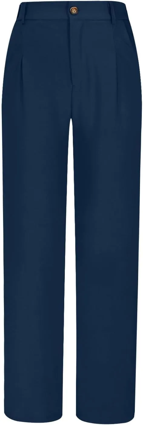 Uillui Suit Pants for Women Formal Business Casual Dress Pants Relax Fit Straight Leg Trousers High Waist Button Work Slacks