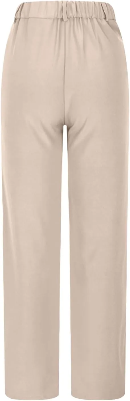 Uillui Suit Pants for Women Formal Business Casual Dress Pants Relax Fit Straight Leg Trousers High Waist Button Work Slacks